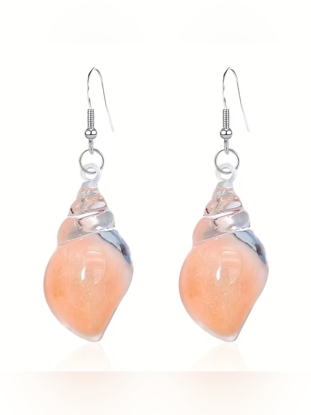 Clear & Peach Shell Drop Earrings